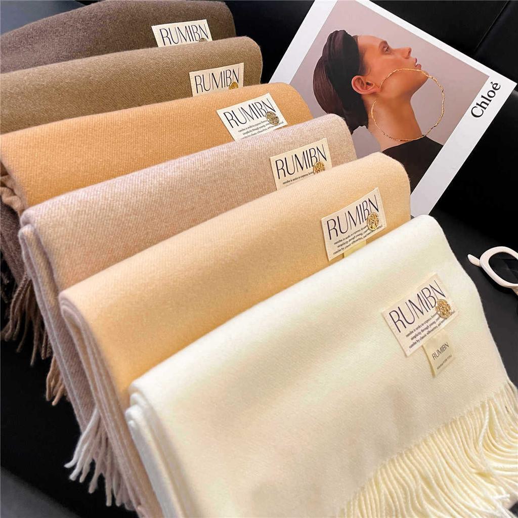 Earthy Color Basic Solid Color Tassel Large Scarf, Temperament, Thickened Warm Shawl, Soft Glutinous Neck