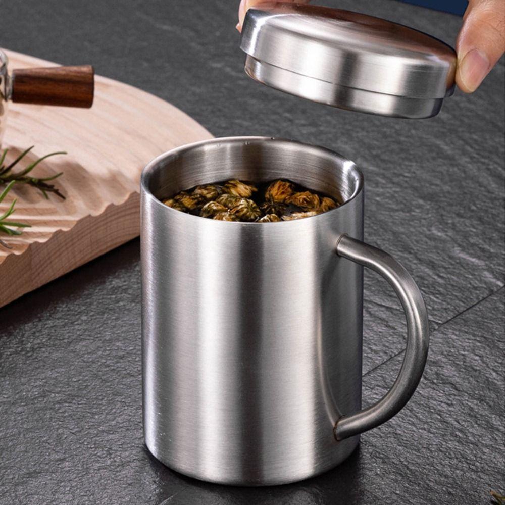 1Pcs 200/300/400ML Water Cup Double Layer Tea Cup New Stainless Steel Mug