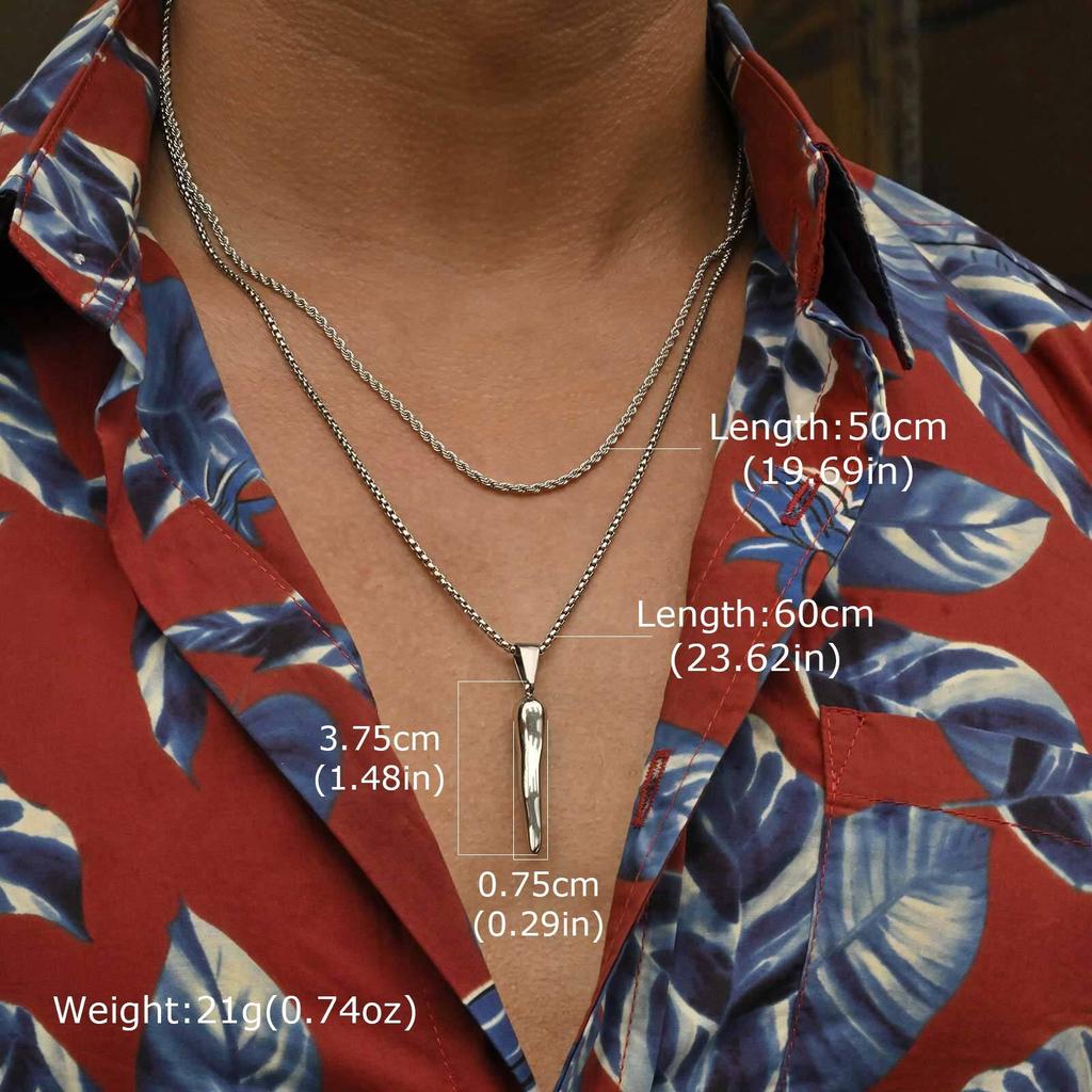 Vnox Stainless Steel 2pcs Necklaces For Men Boys, Two Style Chains Cool Italian Horn Pendant, Talisman Protection Gifts To Teen