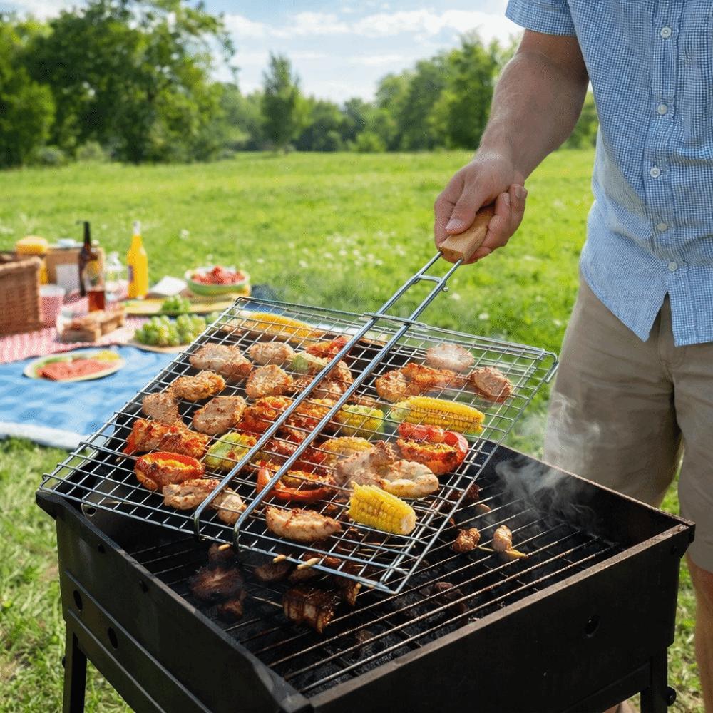 Stainless Steel Grilling Baskets Rustproof Grilled Fish Net BBQ Rack Mesh Outdoor Cooking