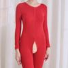 Unisex Plus Size Thick Fleece Backless Bodysuit with Zipper and Crotchless Design for Cold Weather
