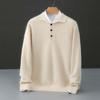 Men's Pure Wool Polo Collar Cardigan: Loose, Button-Up, Business Casual Cashmere Knit Sweater