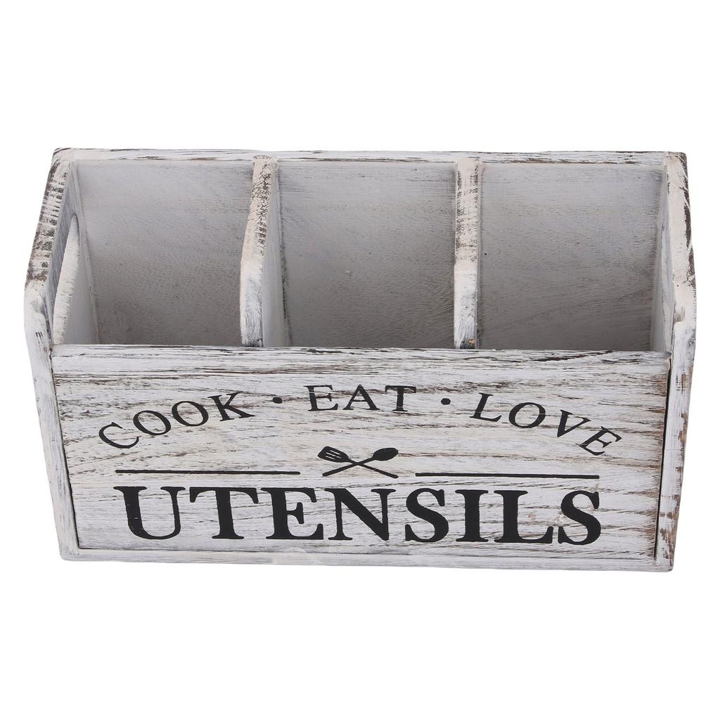 Pojemnik na przybory kuchenne Vintage Pudełko do przechowywania Drewniany organizer na sztućce na długie łyżki Szczypce Łopatki Widły