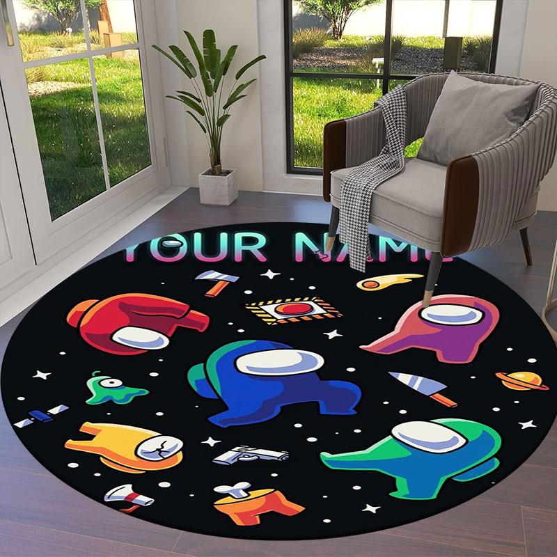 Among Us Custom Name Round Area Rug,Carpet Rug for Living Room Bedroom Sofa Playroom Decor,Non-slip Floor Mat