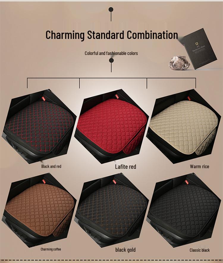 Linen Universal Car Seat Cushion Set - Three-Piece, Four-Season, Suitable for Five-Seater Cars