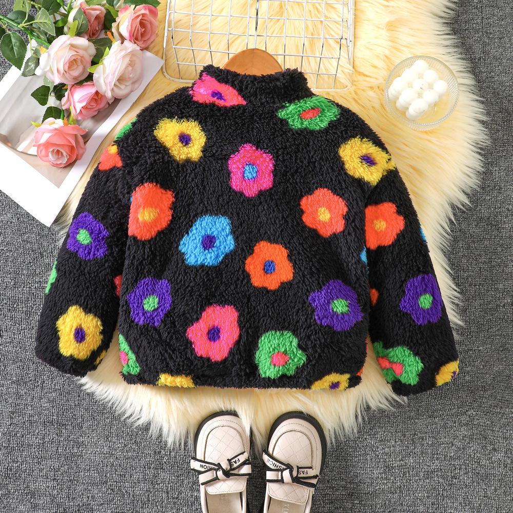 Barnkläder Ny Höst Vinter Flickors Färgglad Småblommig Plyschjacka