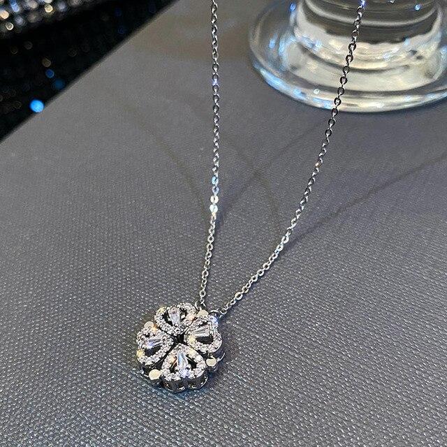 ANENJERY Třpytivé zirkonové dvounošené náhrdelníky se skládaným srdcem pro ženy s jedinečným designem jako šperkový doplněk