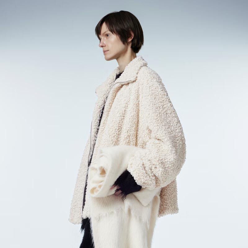 JNBY Women's Faux Fur Stand-Up Collar Long Sleeve Jacket