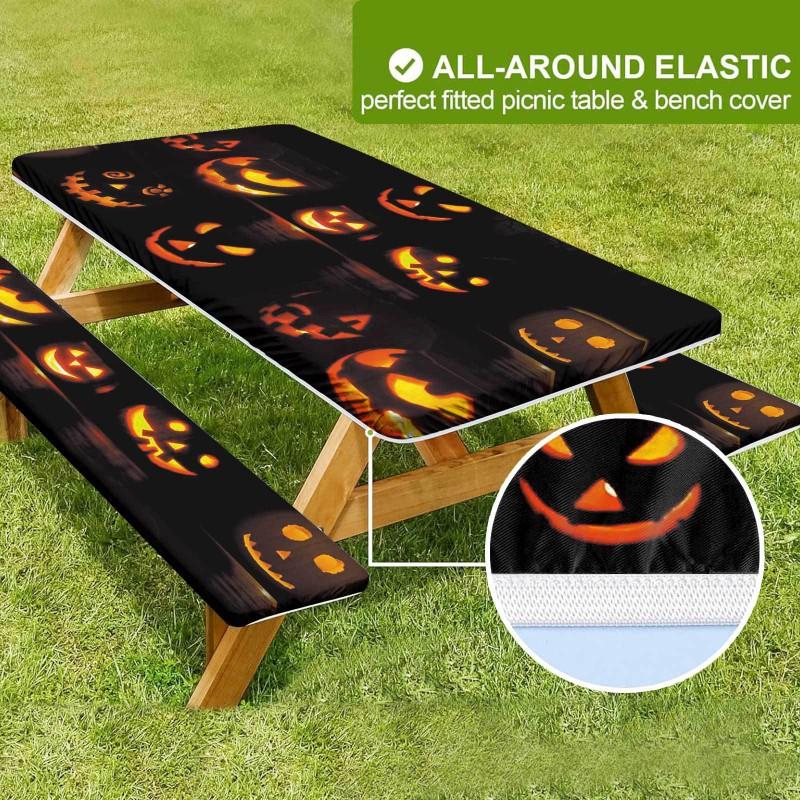 Waterproof Camping Tablecloth Set With Elastic Edge Drawstring Floral Print Rectangle Table Cover Outdoor Picnic BBQ