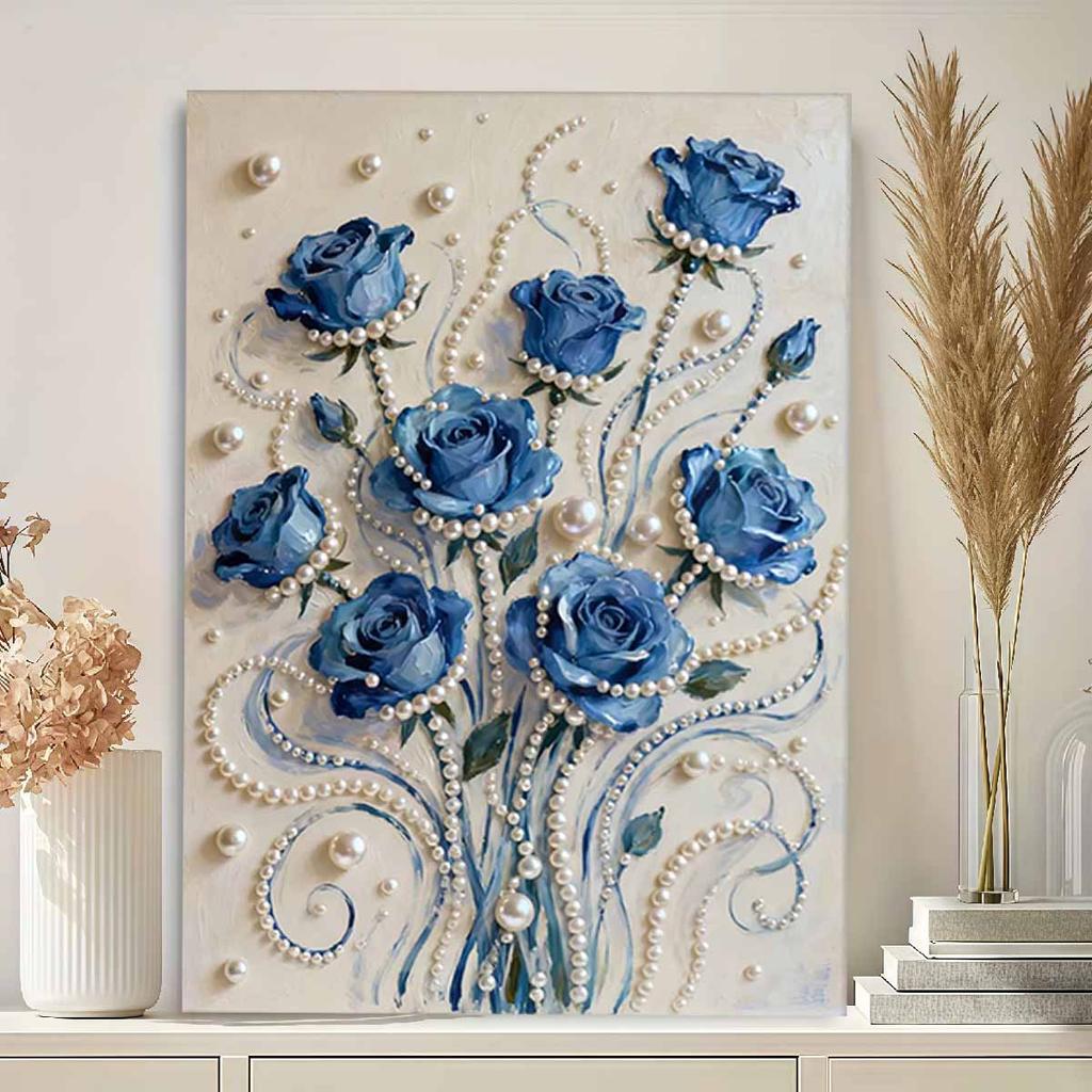 Crystal Pearl Painting 5D DIY Frame Decoration Painting Blue Rose Home Wall Decoration Transparent Pearl Gemstone Painting Picture Art Crafts