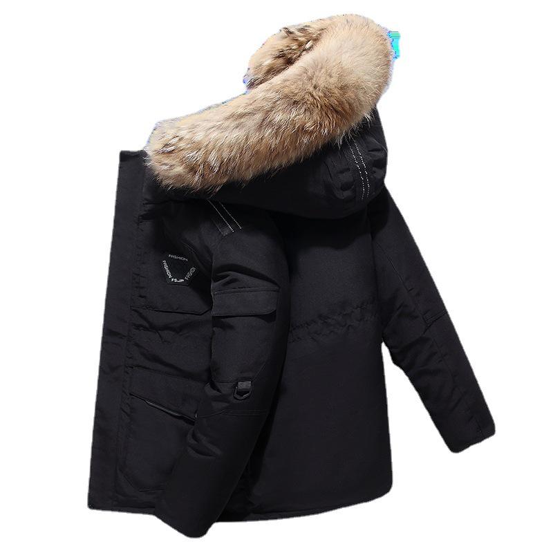 Run Brother Unisex Korean Parka: Fleece-Lined, Fluffy Fur Collar, Thick Winter Coat with Workwear Pockets