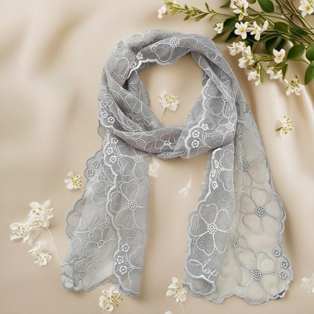 Literary Retro Women's Lace Scarf Long Embroidered Flower Female Headscarf Korean Version Summer Sunscreen Shawl