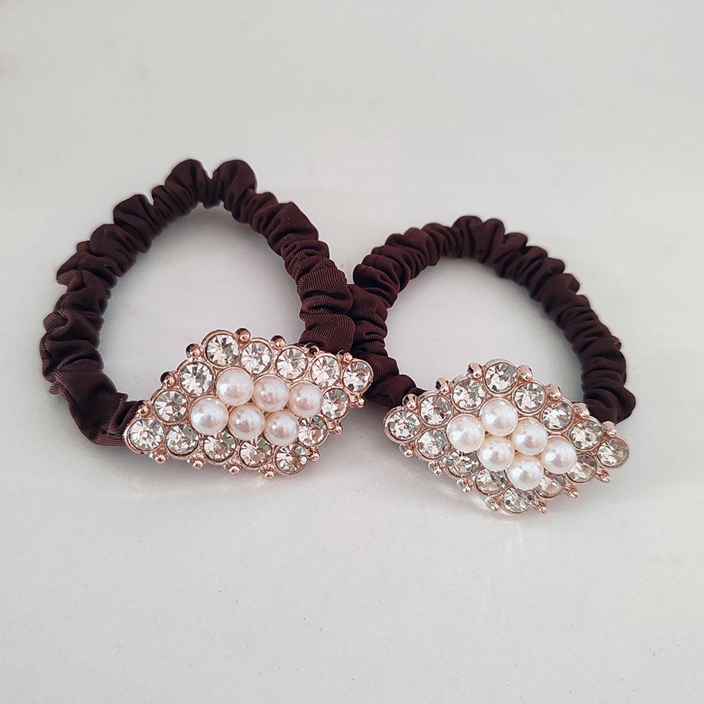 2pc Ice Silk Imitation Pearl Fashion High Ponytail Fashion Crystal Heart-shaped Geometric Hair Rope Rubber Band
