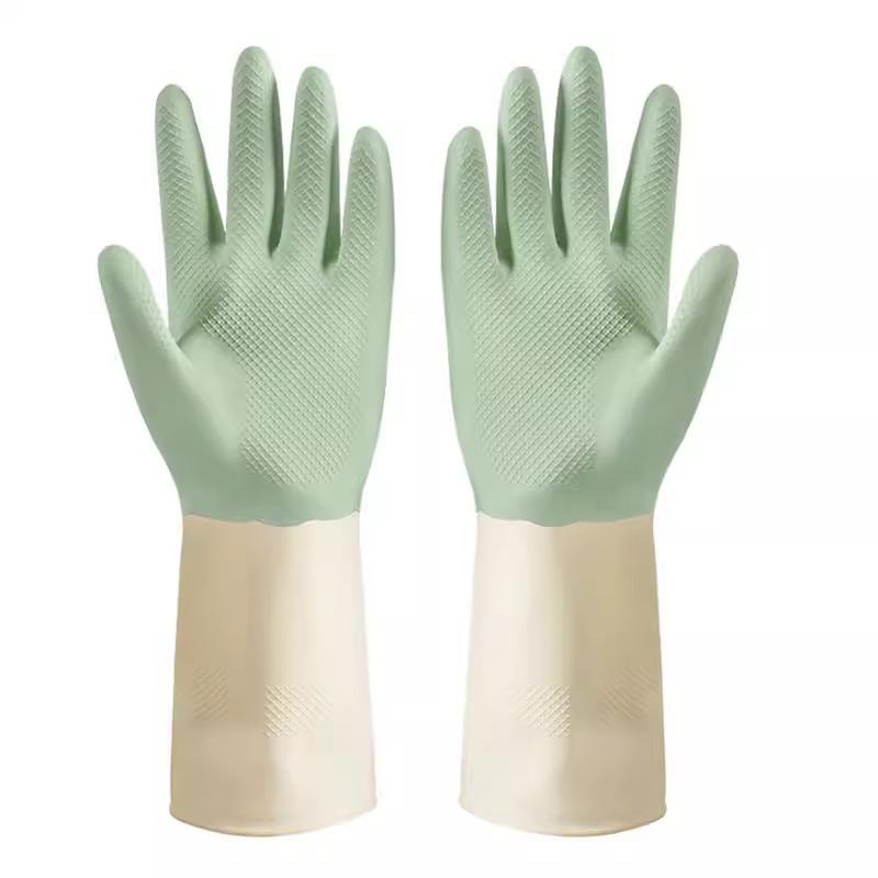 Two-Color Latex Waterproof Dishwashing Gloves - Durable, Wear-Resistant for Kitchen Cleaning