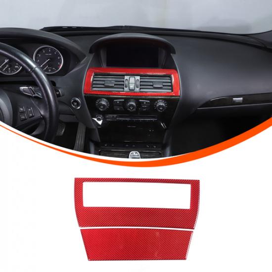 Red Carbon Fiber Center Air Vent Panel Sticker For BMW 6 Series E63 E64 2004-10
