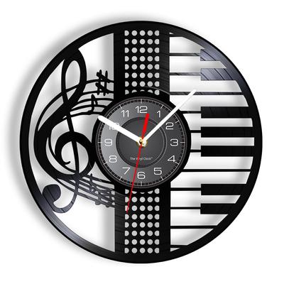 Notes Piano Musical Instrument Vinyl  Disc Wall Clock Treble Clef Wall Watch Vintage Retro Music Inspired Gift For Pianoist