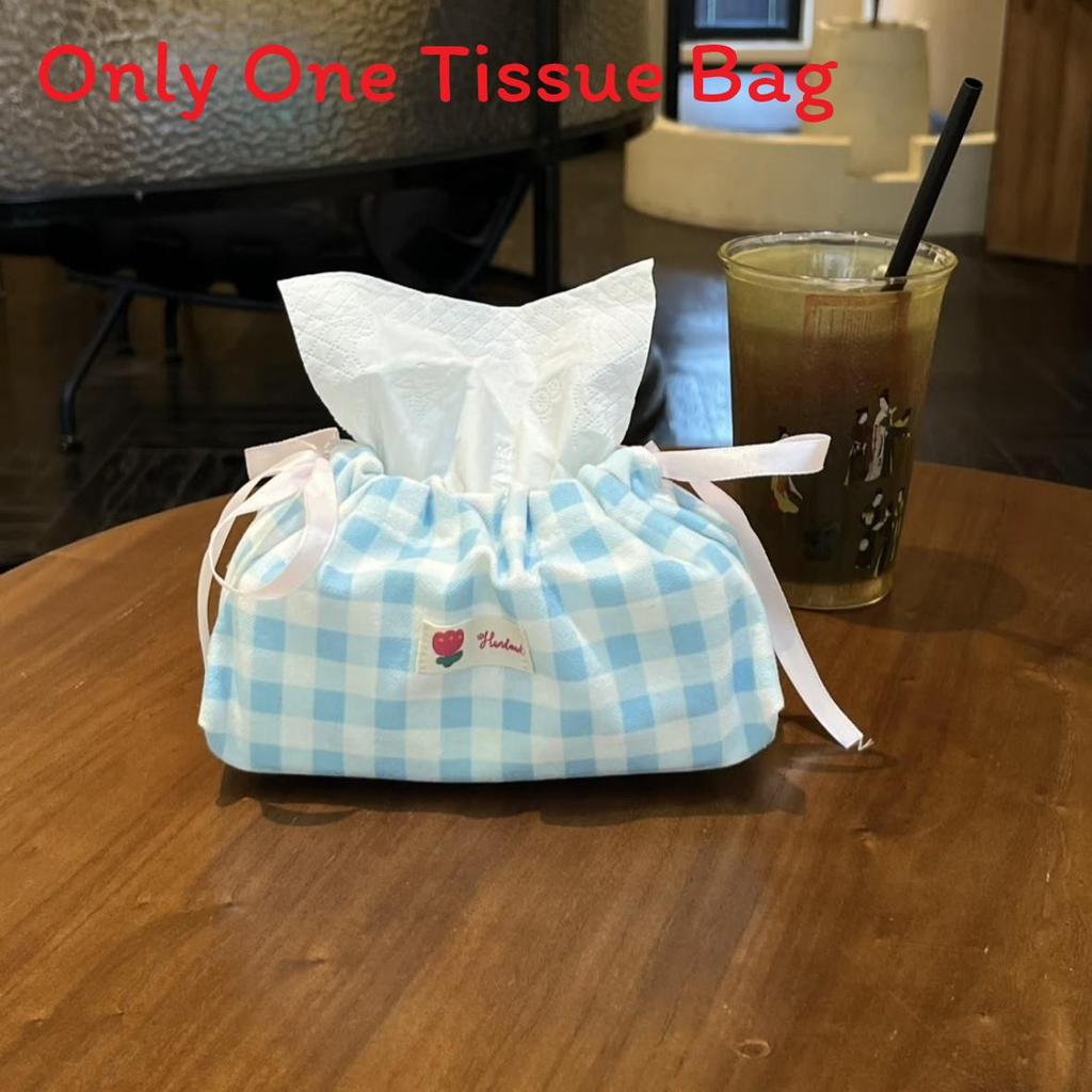 Style Floral Cloth Tissue Box Cover With Drawstring Organizer For Car And Home Decor