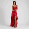 Women Sexy Backless Spaghetti Strap Ruffle Irregular Long Evening Dress