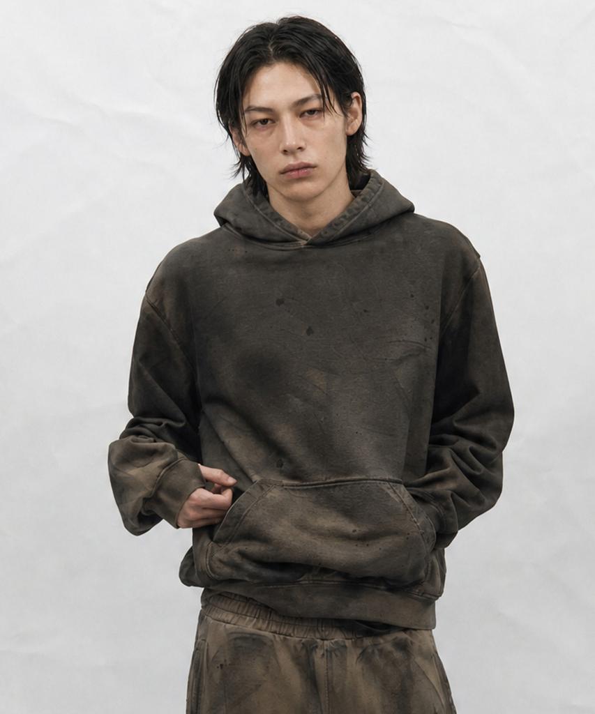 BLR Irregular Washed Sweat Hoodie Brown