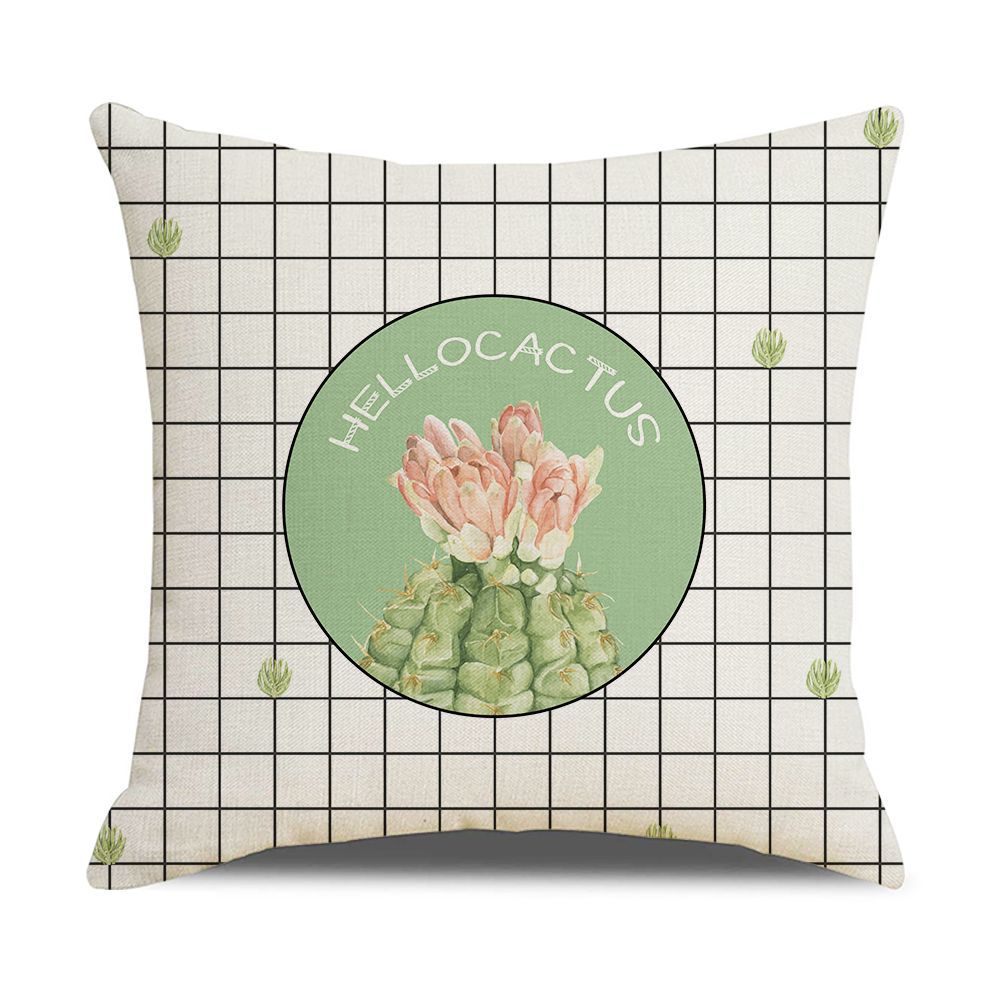 Ins Style Nordic Simple Geometric Abstract Small Fresh Green Plant Elk Linen Print Square Pillowcase