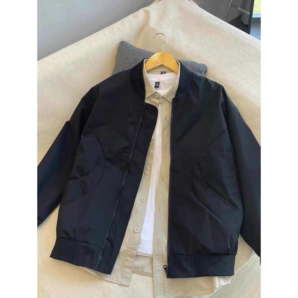Men's Casual Solid Color Baseball Collar Jacket, Men's Sports Jacket, Work Jacket, Thin Coat