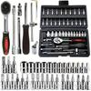 46-Piece 1/4-Inch Heavy-Duty Socket Set with Quick-Release Ratchet, Screwdriver Kit, and Extension for Manual Use On Automobiles