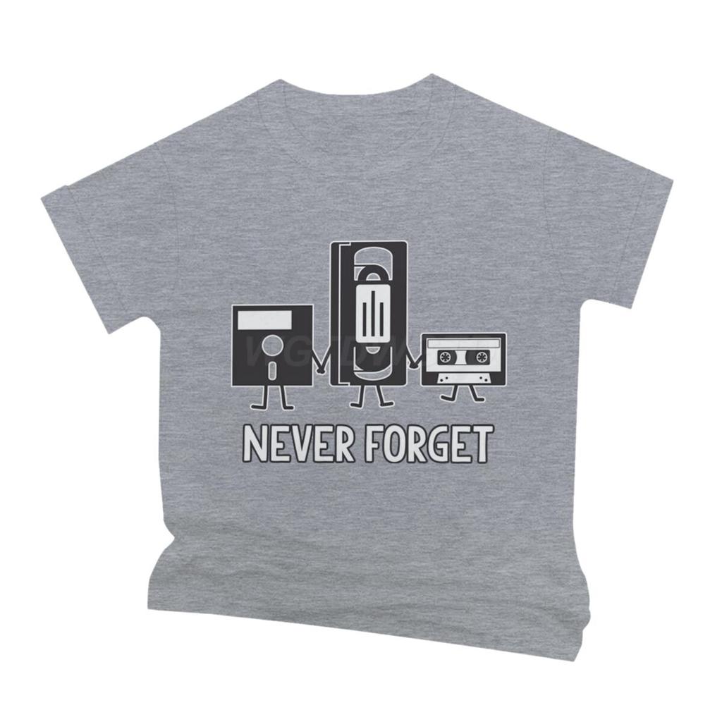Never Forget Print Floppy Disk Cassette Tape Pattern T Shirts Men Women Vintage Short Sleeve Streetwear Fashion Male Tshirts
