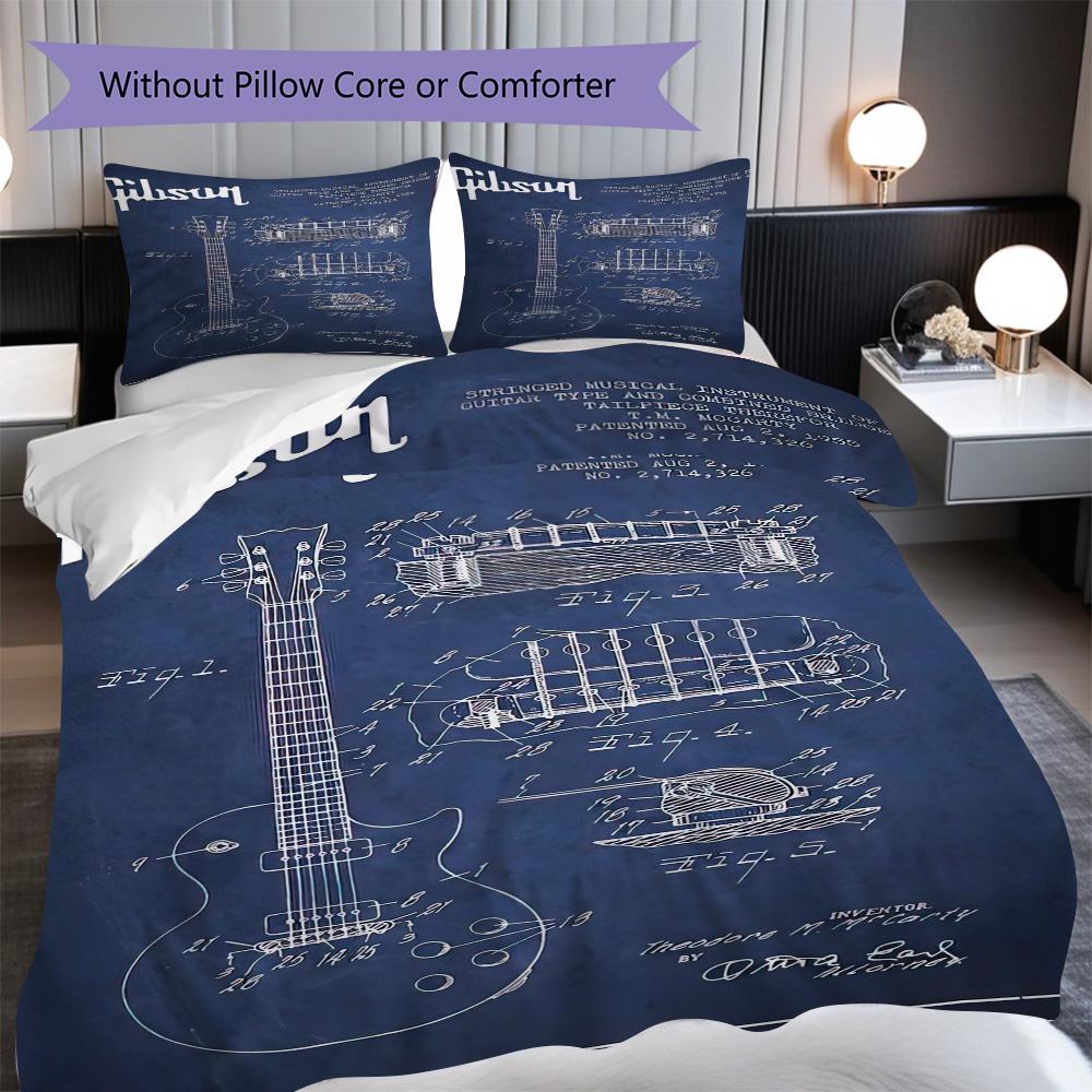 1PC Music, guitar Theme Bedding Quilt Set Quilt Cover Pillowcase Home Decoration Birthday Gift (1 * duvet cover + 2 * pillowcase, without core)