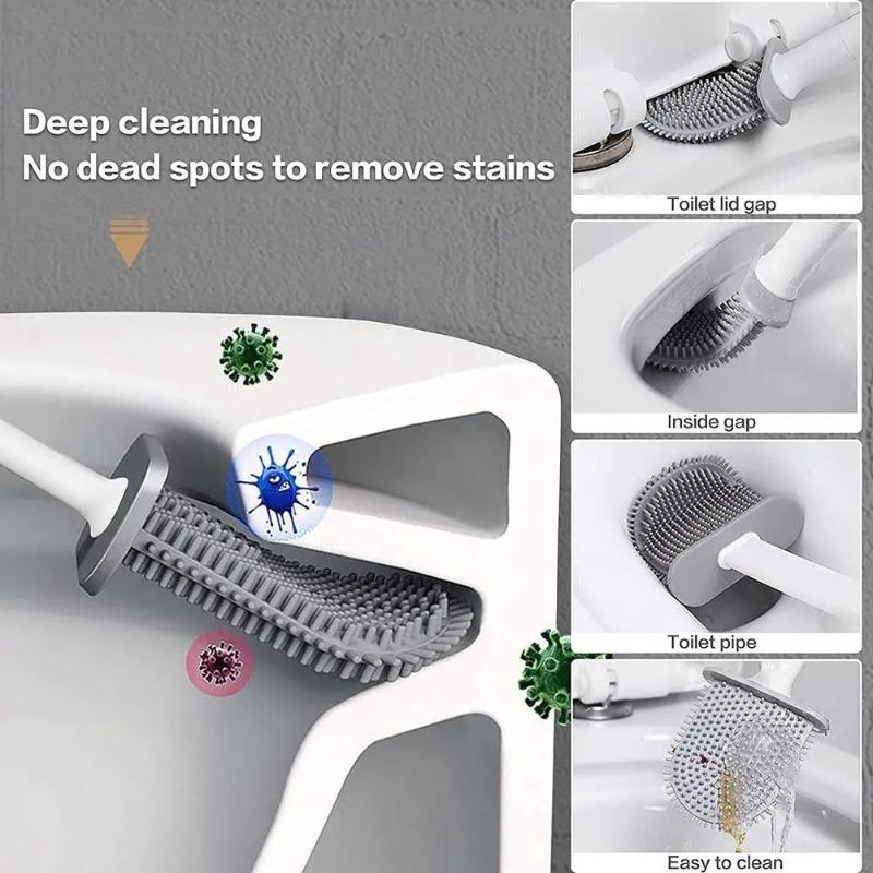 Black Silicone Toilet Brush 360 Flexible Head Wall Mounted Quick Dry Holder Long Handle Deep Cleaning Small Bathrooms Anti Bacte