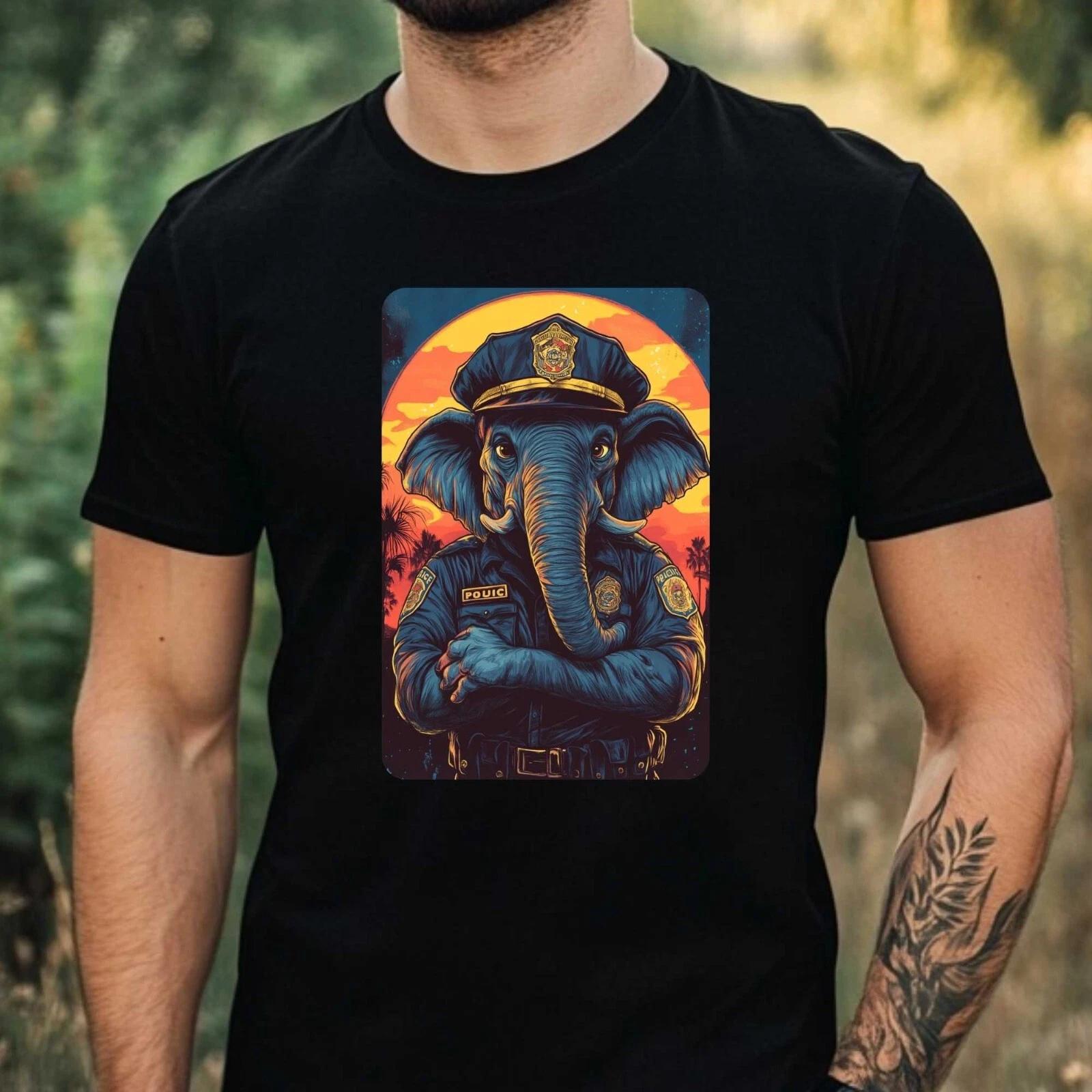 T-Shirt Herren Elefant als Polizist Motiv Baumwolle Größe XS bis 5XL XXL