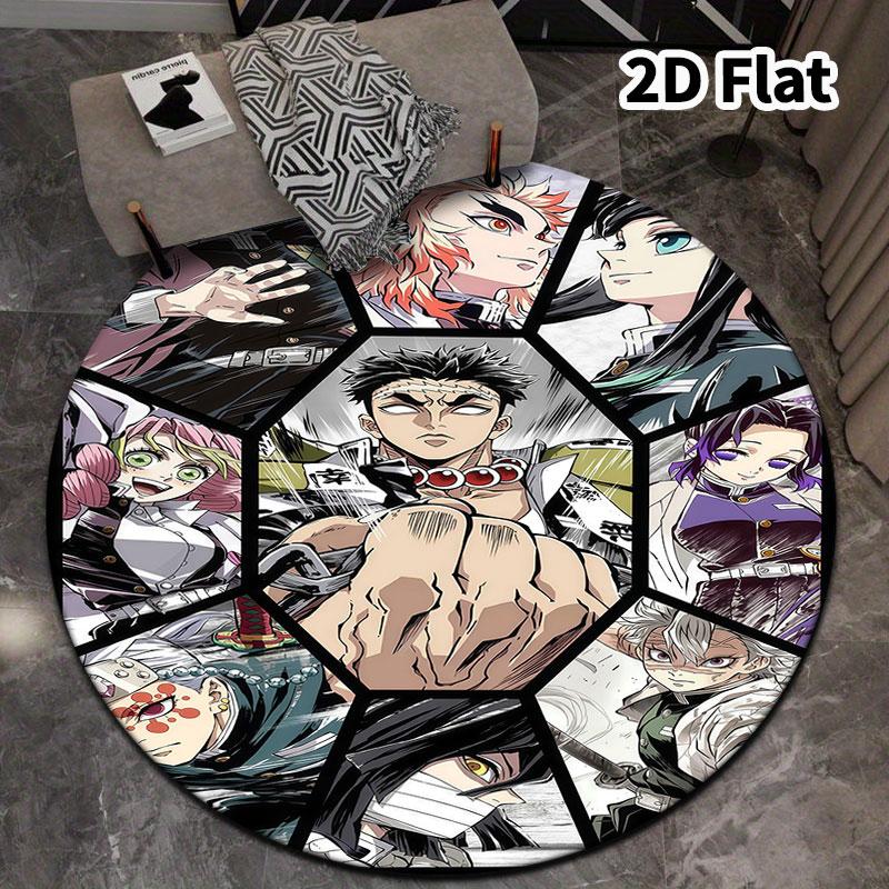 Demon Slayer Kimetsu No Yaiba Round Area Rug Carpet Rug For Living Room Bedroom Sofa Playroom Decor Nonslip Floor Mat
