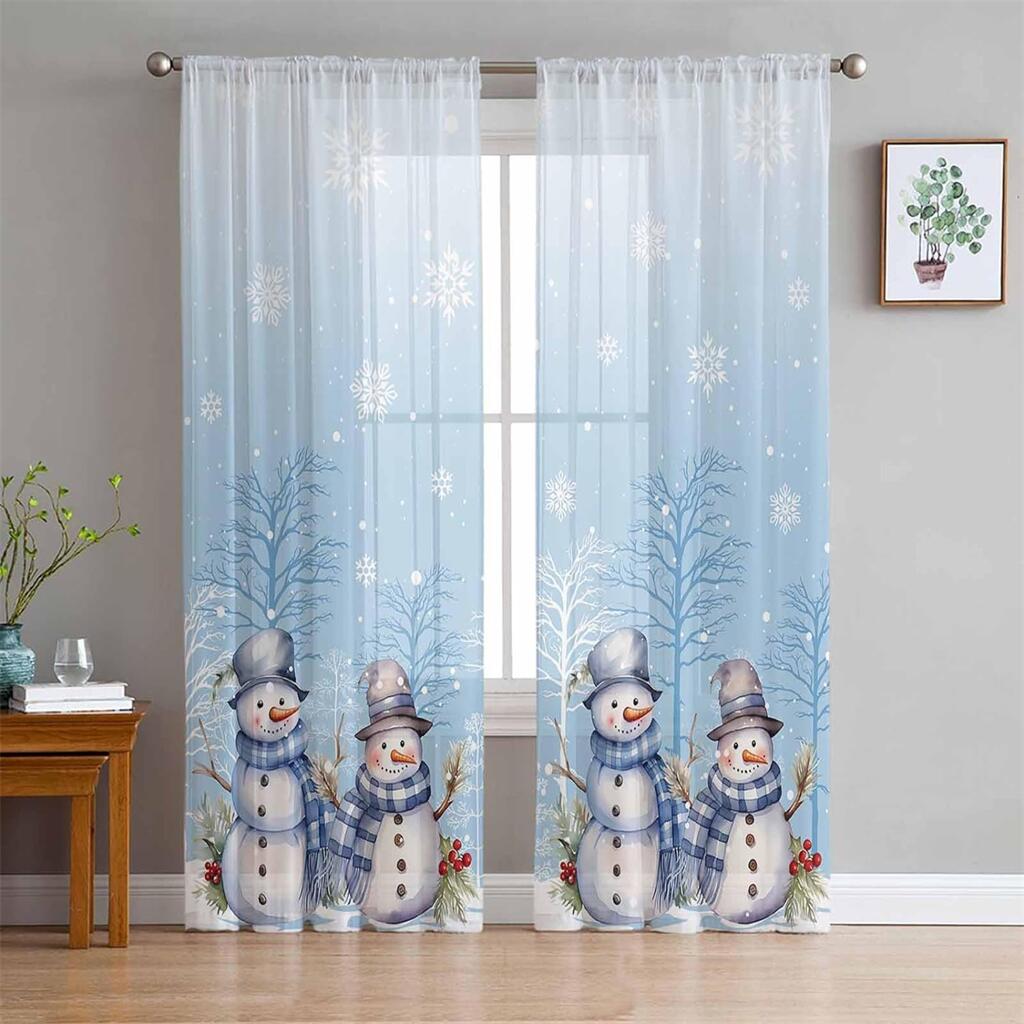 Christmas Red Curtains Santa Claus Snowman Print Window Drapes 2 Panels Living Room Bedroom Kids Sun Block Decor
