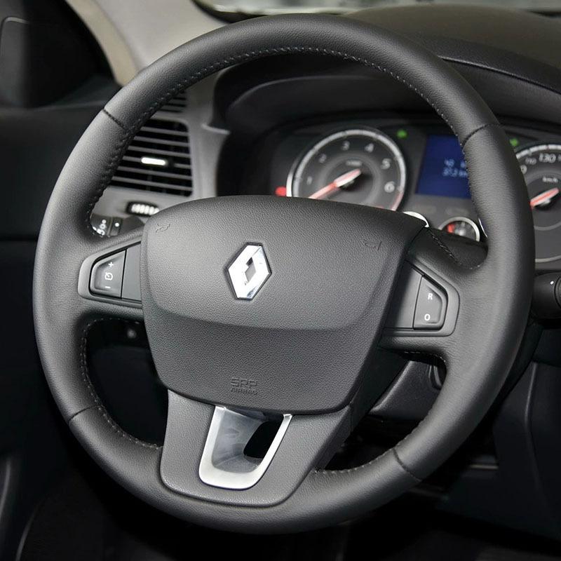 For Renault Laguna 3 Latitude Renault Samsung SM5 SM7 2009-2018 Hand-stitched Black  Leather Car Steering Wheel Cover