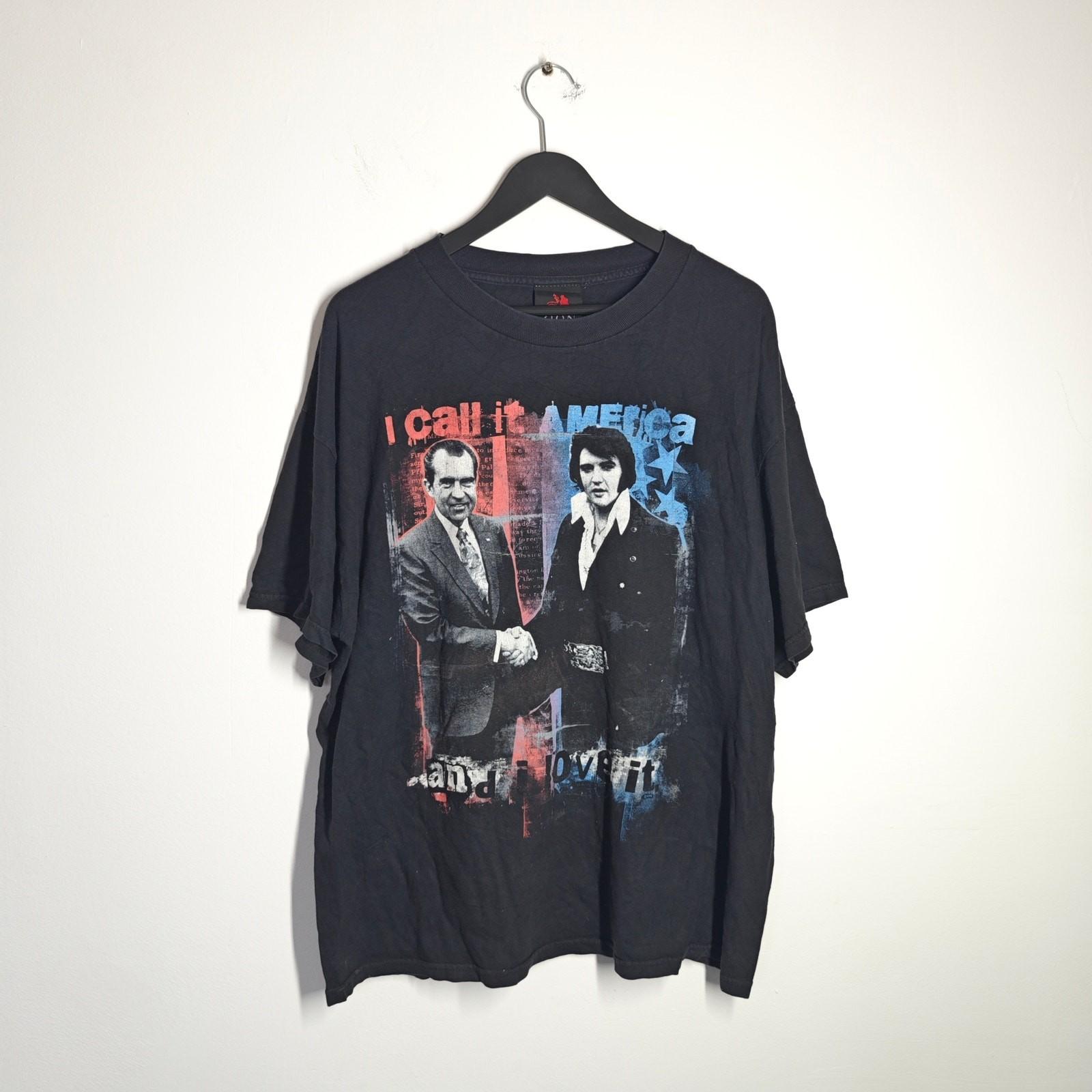 Elvis Presley and Richard Nixon T-Shirt Black Mens Band Tee XL Zion America XL