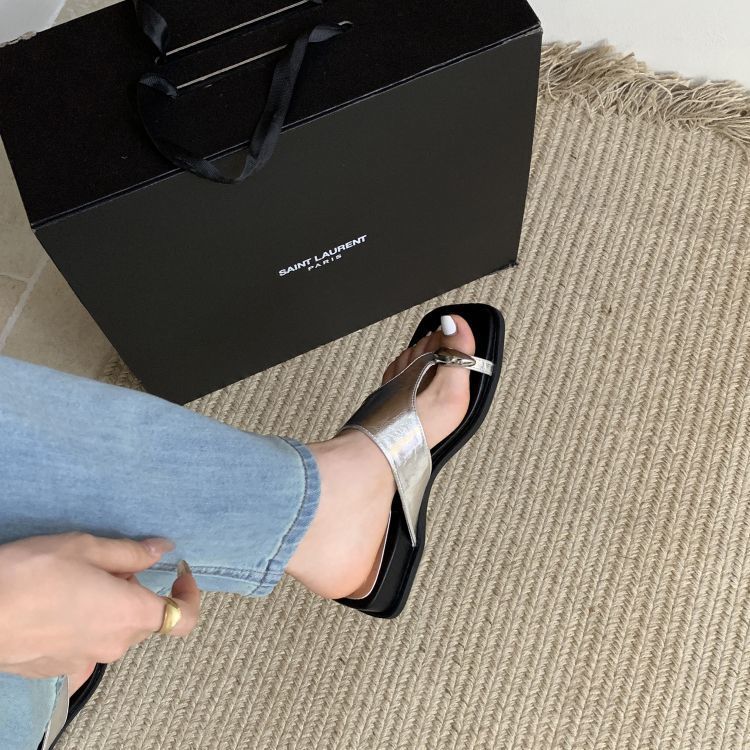 Wedge Heel Slippers Pinch Sandals Women's Shoes Summer Wear Beach Shoes Silver Sandals Roman Shoes Women's Shoes