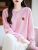 Cherry Embroidery Women's Wool Cardigan: Age-Reducing, Round Neck, Autumn/Winter Casual Knit Sweater Coat Design.