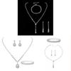 Bridal Party Jewelry Set With Zircon Water Drop Necklace Earrings And Bracelet For Weddings