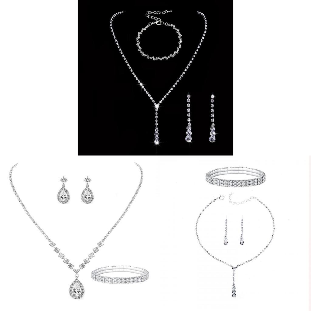 Bridal Party Jewelry Set With Zircon Water Drop Necklace Earrings And Bracelet For Weddings