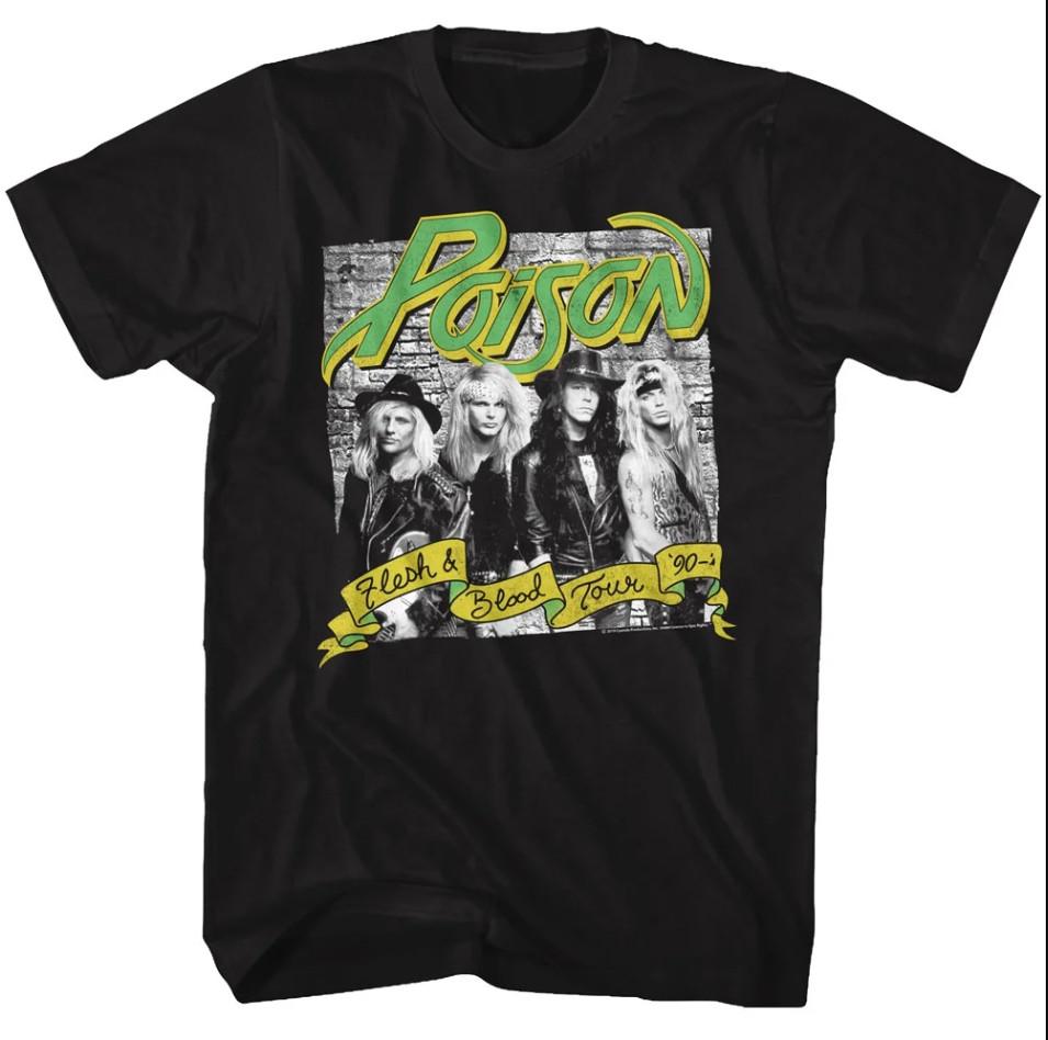 Poison Rock Band 1990 Flesh and Blood Tour Group T-shirt size S-5XL XL