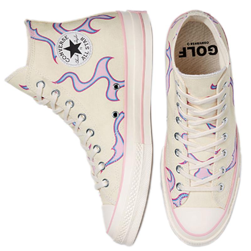 Golf Le Fleur X Converse 1970s Chuck Taylor All Star "Flames" Trendy Versatile High-Top Espadrilles Unisex Flame Purple