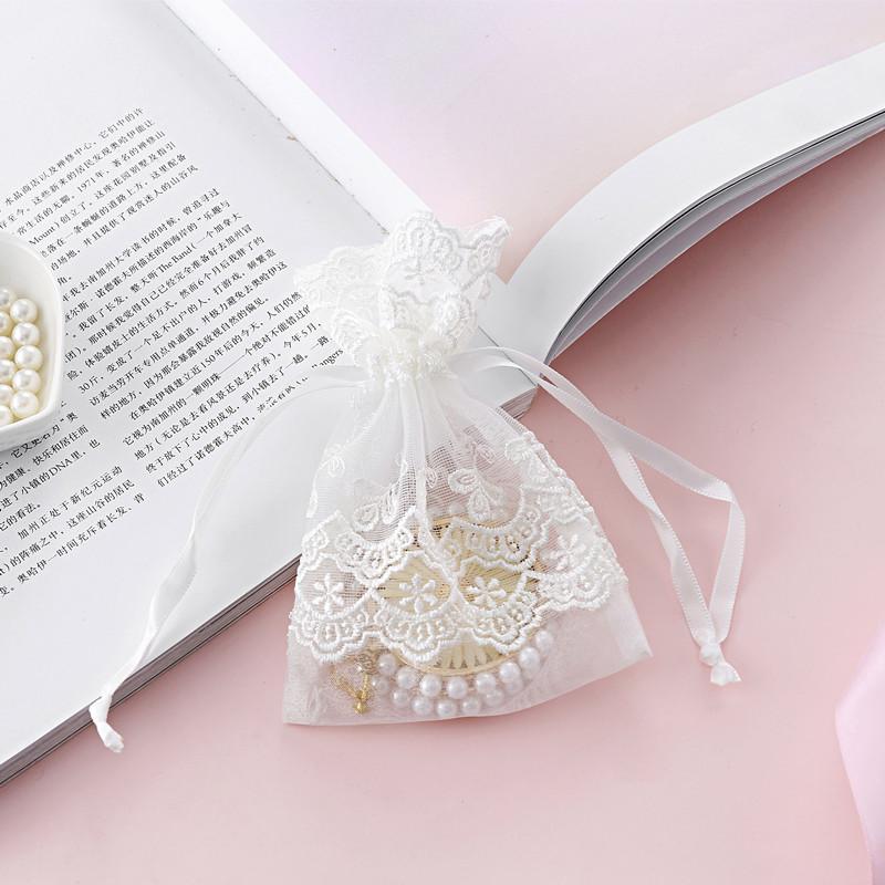 10x14cm White Flower Lace Organza Drawstring Bags 10pcs Jewelry Storage Bag Birthday Party Women Love Gift Packaging Bags