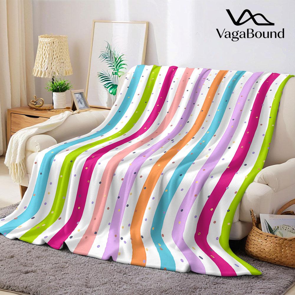 Rainbow Dot Stripe Flannel Blanket Warm Soft Halloween Christmas Decorative Couch Warm Cozy All-Season Gift