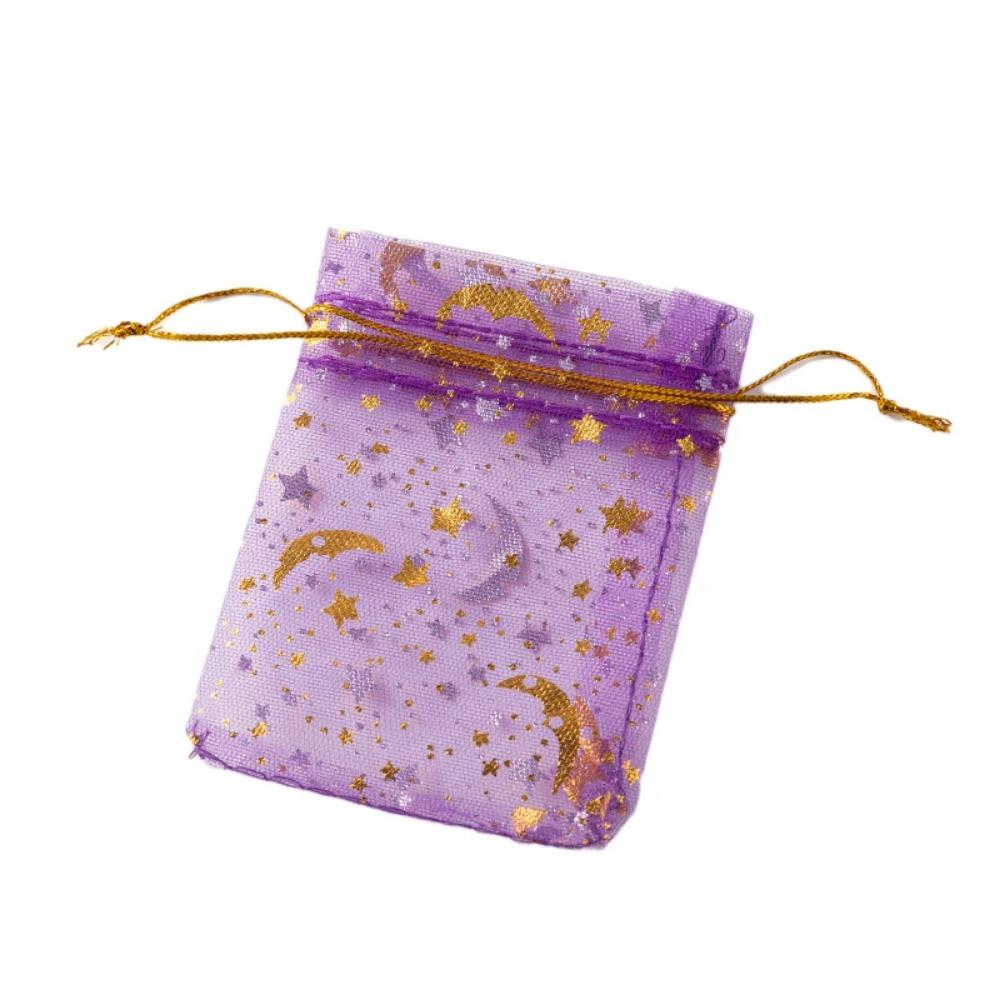 10pcs Organza Gift Bags Multicolor Moon & Star – Jewelry Pouches for Wedding, Party Favors, Candy, and Jewelry Packaging