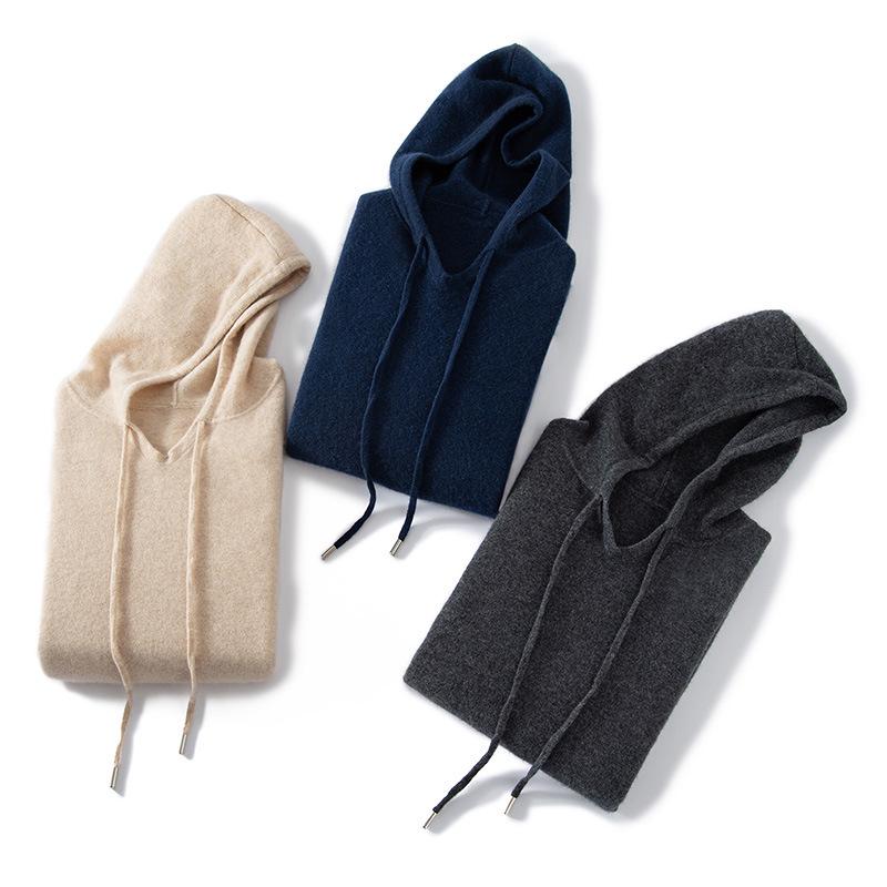 Women's 100% Pure Cashmere Hooded Sweater - Long Sleeve, Warm Knit Base Layer for Autumn/Winter