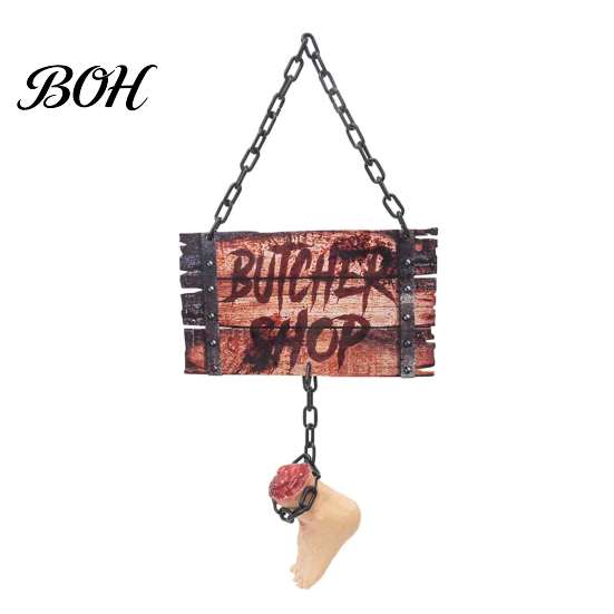 Dark Slaughter Theme Props Halloween Butcher Shop Sign, Horror Broken Leg Decoration Hanging Creepy Doorway Sign Wall Pendant for Haunted House Party