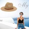 Womens Panama Straw Hat With Brown Leather Strap For Beach Outdoor Sun Protection