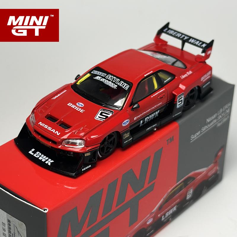 ABE4 MINIGT 1:64 Nissan ER34 LB Super Silhouette SKYLINE Rot/Schwarz MGT Leichtmetall-Automodell 843