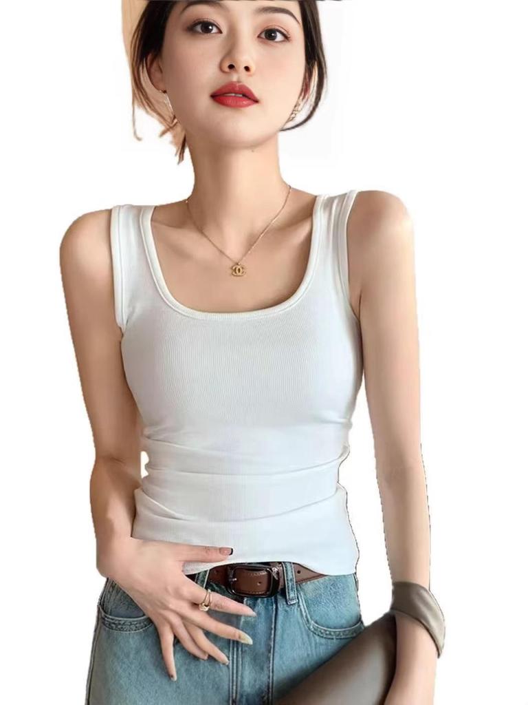 Women's Wide Shoulder Sleeveless Camisole: Spring/Summer Arrival with Big U Neck, Versatile Outerwear and Popular Douyin Style Vest