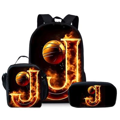Set da Tre Pezzi Zaino con Numero di Pallacanestro per Ragazzo e Ragazza Migliori Regali Zaino Scolastico 3D Cartone Animato per Bambini