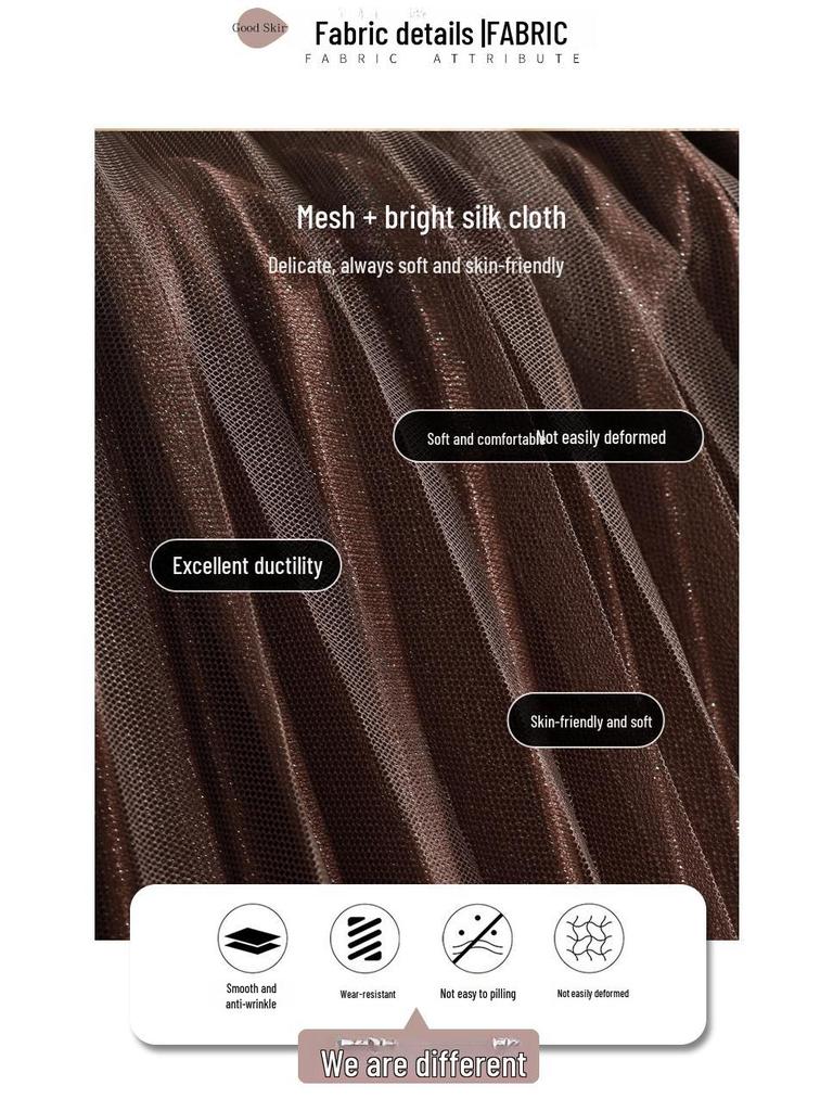 Elegant High Waist Pleated Silk Mesh Skirt – Double-Sided Versatile Fashion Skirt for Women
